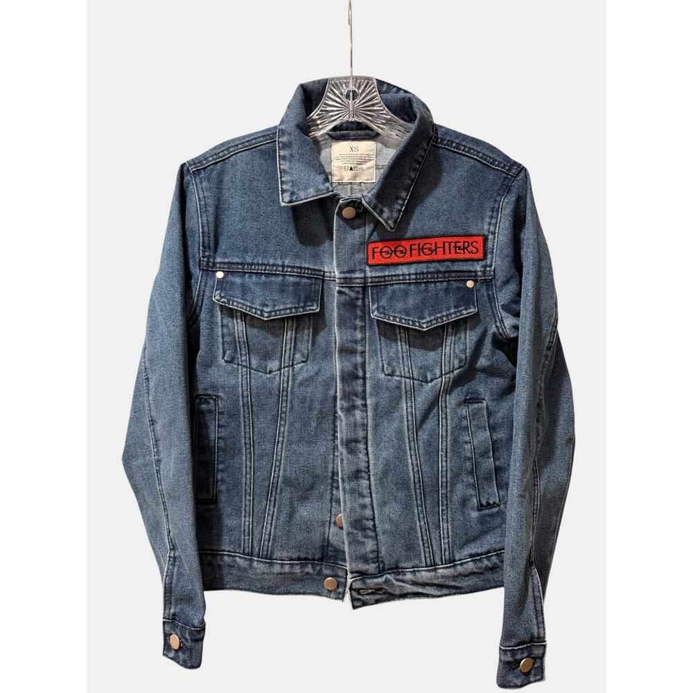 Foo Fighters Band Patch Denim Trucker Jacket Medium Wash Blue XS Rock Merch
